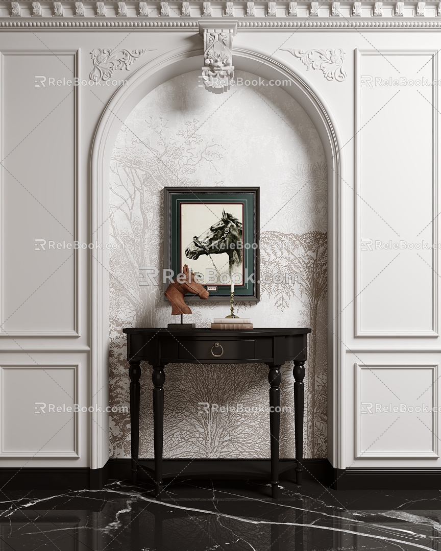 French-style Entrance Cabinet Half-arc Side Cabinet Floor Lamp Wall Panel Arch Door Hole 3d model