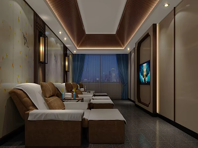 SPA Sauna Room With Comfortable Reclining Seats Warm Lighting And Flat Screen TV 3d model