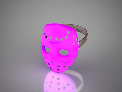 Pink Hockey Mask With Holes And Gray Strap On Reflective Surface 3d model