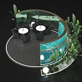 Modern Round Table And Chair Set With Glass Partition Green Plants And Ambient Lighting