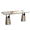Sleek Stainless Steel Long Rectangular Dining Table With Conical Metal Legs And Polished Surface