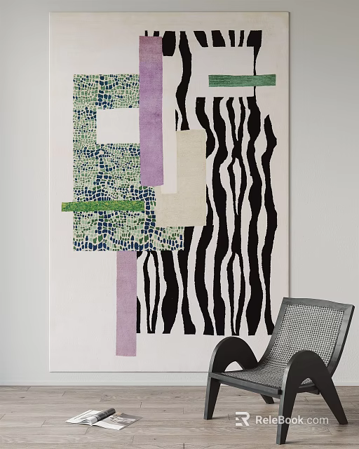 Square Carpet With Geometric Patterns Green Purple And Black White Striped Design 3d model