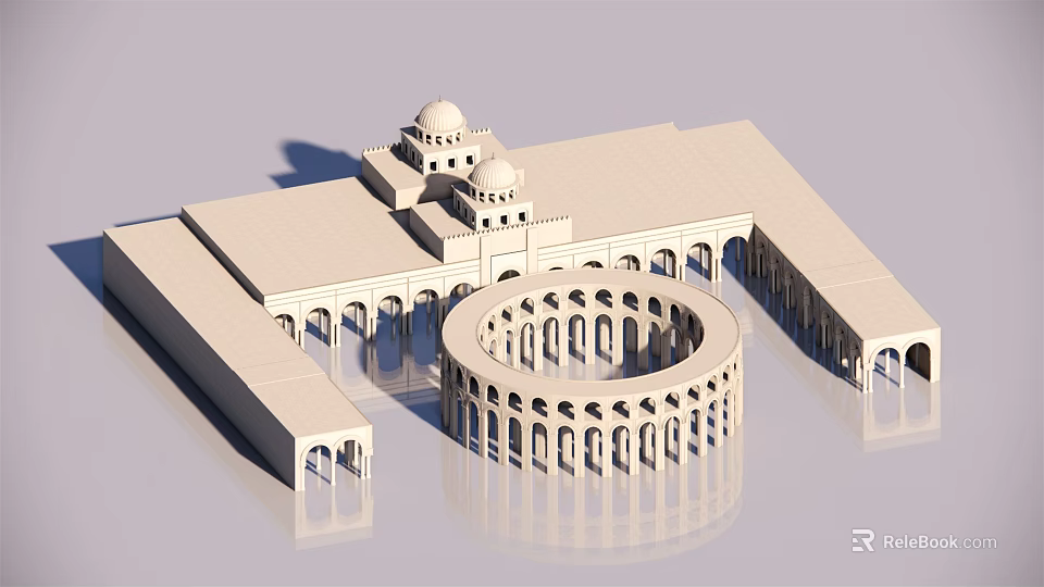 Classical Architectural Model Design Featuring Domes Arches And Circular Colonnade Structure 3d model 
