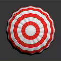 Vibrant Red And White Striped Hot Air Balloon With Classic Design And Basket