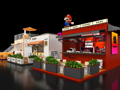 Creative Container Style Milk Tea Shop With Cozy Outdoor Seating And Cute Themed Decoration 3d model