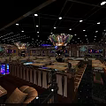 Gorgeous Bar Interior Design With Colorful Lighting Decorative Counter And Intricate Ceiling