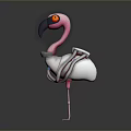 Mechanical Flamingo Robot With Pink Body Long Legs Metallic Structure And Red Eyes