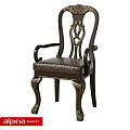 Classic Dark Wooden Leisure Chair With Carved Legs Armrests And Patterned Upholstered Seat