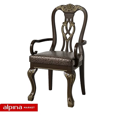 Classic Dark Wooden Leisure Chair With Carved Legs Armrests And Patterned Upholstered Seat 3d model