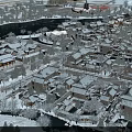 Scenic View of Traditional Village With Snow Covered Roofs Lit At Night And Snowy Trees