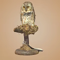 Detailed Owl Perched On Rustic Wooden Base Against Brown Background 3d model
