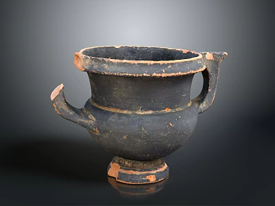 Ancient Black Pottery Sculpture with Two Handles and Worn Base Design 3d model