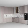 Elegant Modern Kitchen Interior With Marble Backsplash Grey Cabinets And Gold Accents