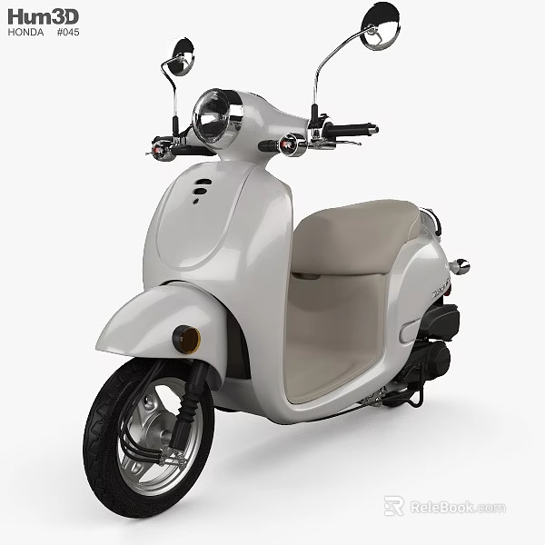 White Classic Scooter Motorcycle With Beige Seat Round Headlight Black Wheels And Sleek Design 3d model 