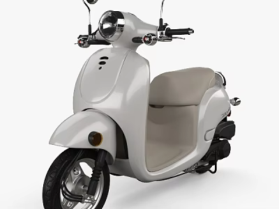 White Classic Scooter Motorcycle With Beige Seat Round Headlight Black Wheels And Sleek Design 3d model