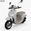 White Classic Scooter Motorcycle With Beige Seat Round Headlight Black Wheels And Sleek Design