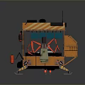 Orange Mobile Food Cart With Red Mechanical Arms And Tracked Base