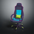 Ergonomic Gaming Chair With Black Pink Blue Accents And Yellow Cushion Wheels