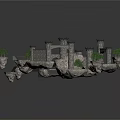 Medieval Castle Scene Components With Stone Towers Arched Gateways And Green Plants