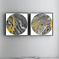 Modern abstract painting gold and silver study abstract color block decorative painting 3d model