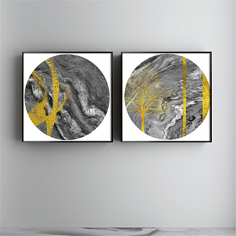 Modern abstract painting gold and silver study abstract color block decorative painting 3d model