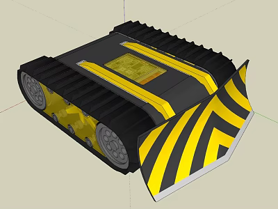 Tracked Weapon System with Black and Yellow Stripes Bucket Like Front and Armored Structure Design 3d model