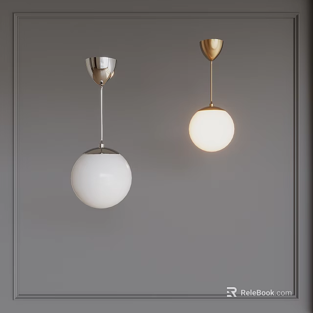Modern Silver Gold Spherical Pendant Lights In Minimalist Gray Wall Interior Design 3d model 