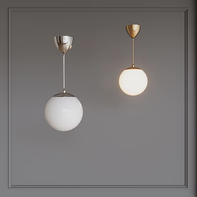 Modern Silver Gold Spherical Pendant Lights In Minimalist Gray Wall Interior Design 3d model
