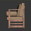 Woven Three Seat Sofa With Rolled Wooden Armrests And Soft Cushions