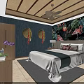 Hotel Guest Room Featuring Twin Beds Hanging Chandeliers Decorative Paintings Area Rug And Wall Decorations