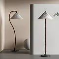 Modern Floor Lamps with Curved Straight Stands Pleated Shades in Minimalist Interior Bamboo Plant