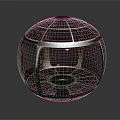 Cartoon Scene With Transparent Spherical Object And Metal Grid Frame Design 3d model