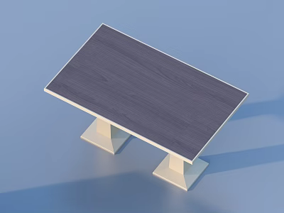 Minimalist Modern Dining Table With Dark Wooden Tabletop And White Geometric Pedestal Base 3d model
