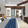 Modern Hotel Room Interior With Comfortable Bed Wooden Furniture And Decorative Elements