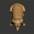 Golden Sitting Dog Statue With Tongue Out And Shiny Surface On Dark Background