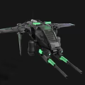 Futuristic Sci Fi Spaceship With Gray Body Green Glowing Cannons And Wings