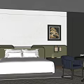 Hotel Room Interior With King Bed Nightstand Table Lamp Accent Chair And Wall Art