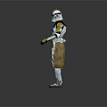Damaged Clone Trooper in White Yellow Brown Armor with Cloak Standing Pose 3d model