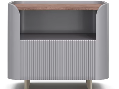 Modern Elegant Grey Fluted Nightstand With Wood Top Open Storage Shelf And Sturdy Metal Legs 3d model