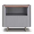 Modern Elegant Grey Fluted Nightstand With Wood Top Open Storage Shelf And Sturdy Metal Legs