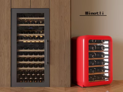 Modern Black Built in and Red Freestanding Wine Coolers With Multiple Bottle Racks 3d model