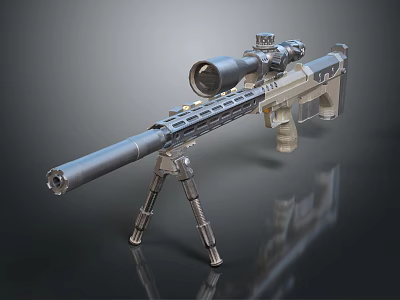 Modern Tactical Sniper Rifle With Long Barrel High Power Scope And Tripod Stand 3d model