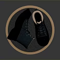 Black And Blue Lace Up Boots With Light Lining On Round Metal Edge Tray