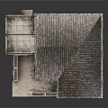 Weathered Old House Model With Tiled Roof Small Balcony Railings And Square Windows
