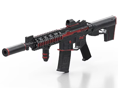 Modern Tactical Assault Rifle With Black Red Design Scope And Silencer 3d model