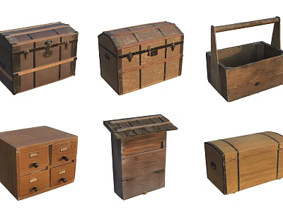 Collection Of Wooden Storage Boxes With Different Designs Lidded Drawers And Handles 3d model
