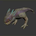 Colorful Fantasy Mythical Creature 3D Model With Blue Horns Red Eyes Sharp Teeth And Claws