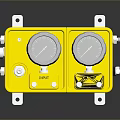 Yellow Industrial Device Featuring Two Gauges And Output Labels On Front Panel 3d model