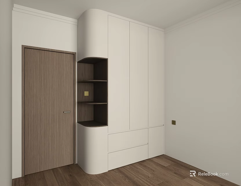 Contemporary White Wardrobe Design With Multiple Cabinet Doors Drawers And Open Shelves 3d model 