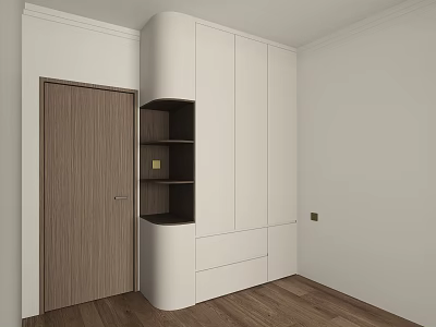 Contemporary White Wardrobe Design With Multiple Cabinet Doors Drawers And Open Shelves 3d model